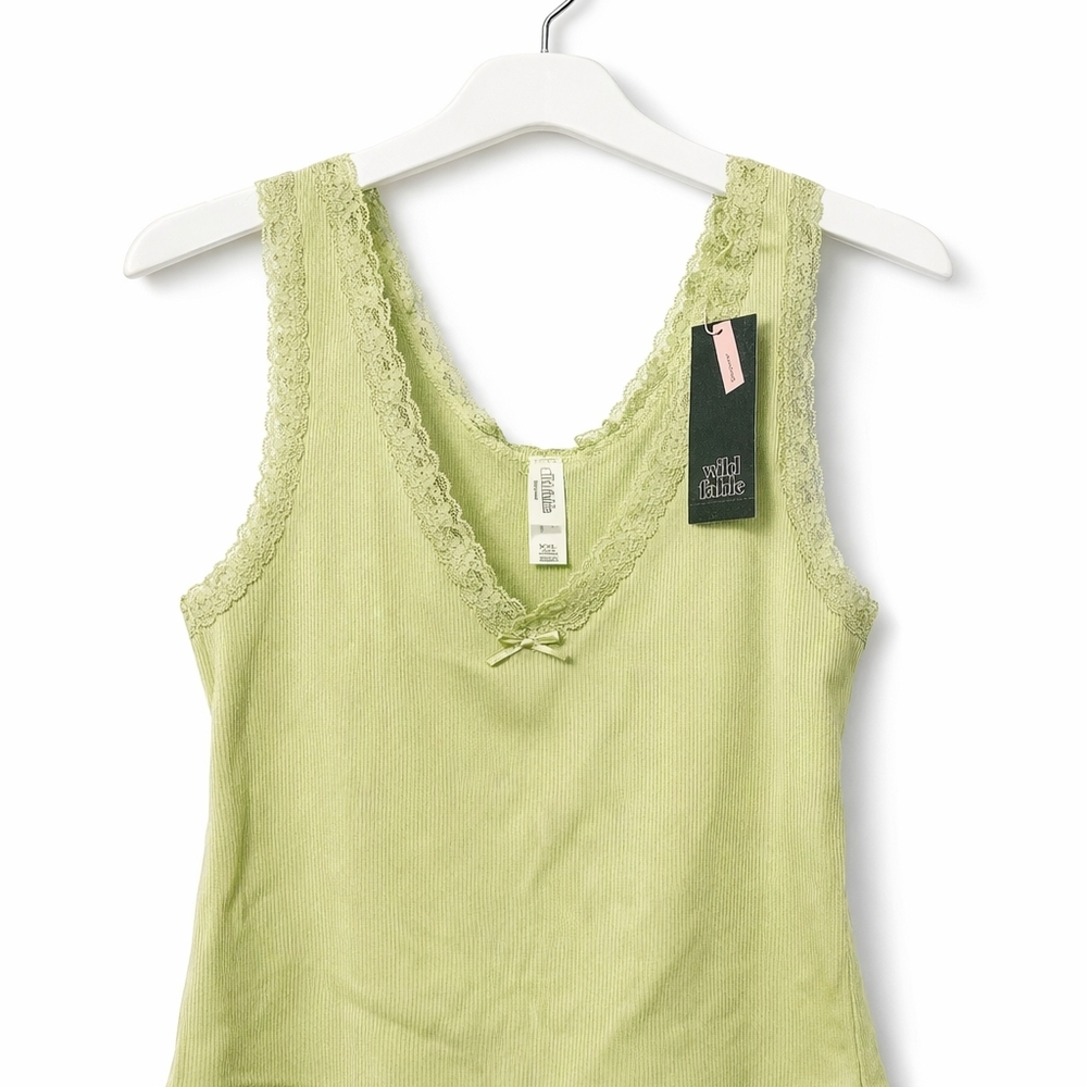wild fable Light Green Lace-Trim Ribbed Camisole